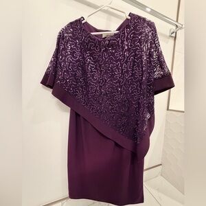 Laura Petite Elegant Purple Sequin Cape Cocktail  Dress
